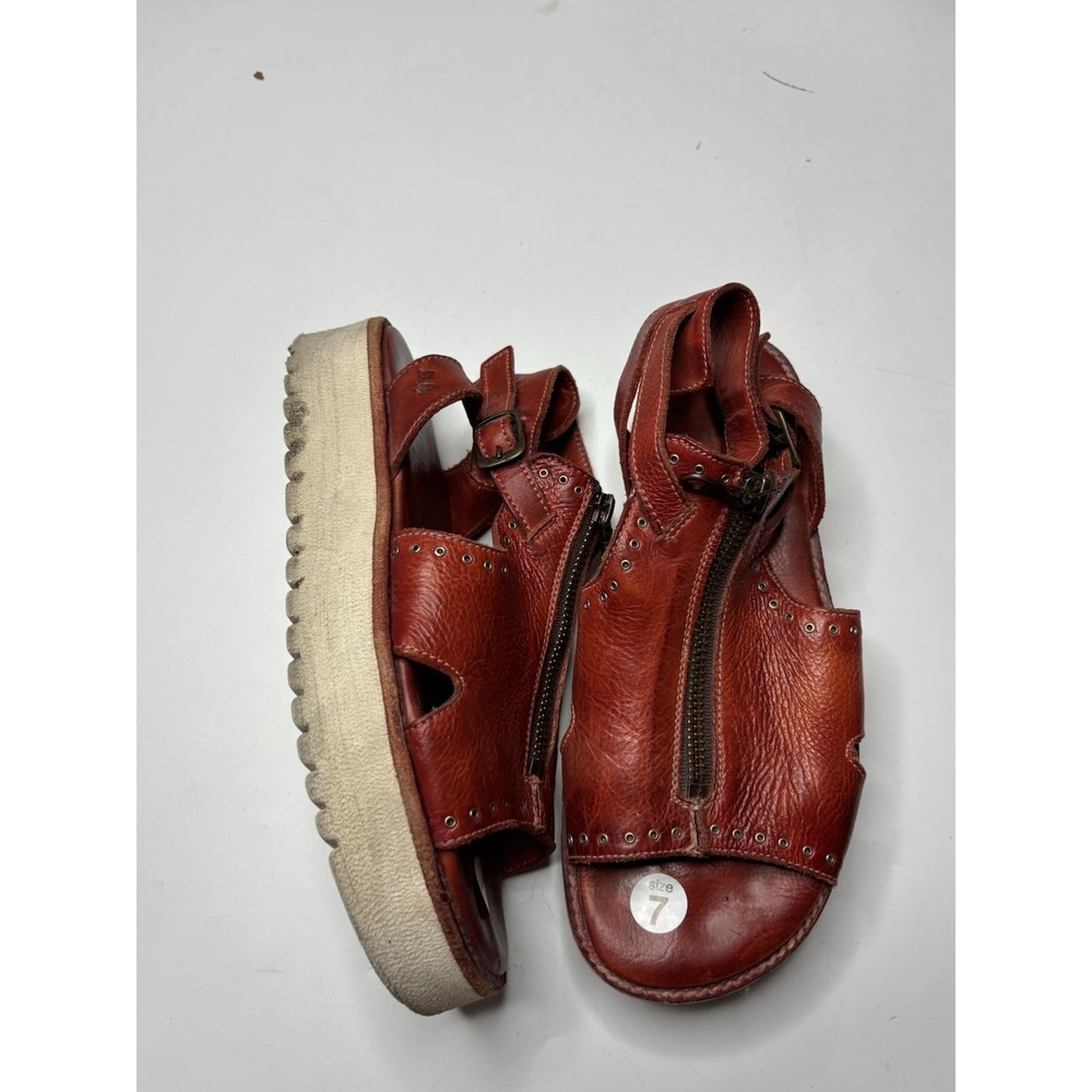 Bed Stu Clancy Zip Chunky Strap Platform Sandal Red Leather Western Boho Women 7